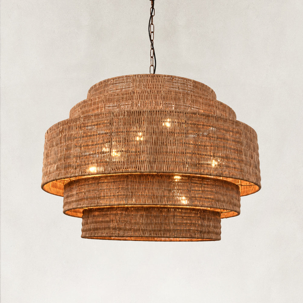 Dune Natural Rattan Tiered Chandelier 32 inch by Munest